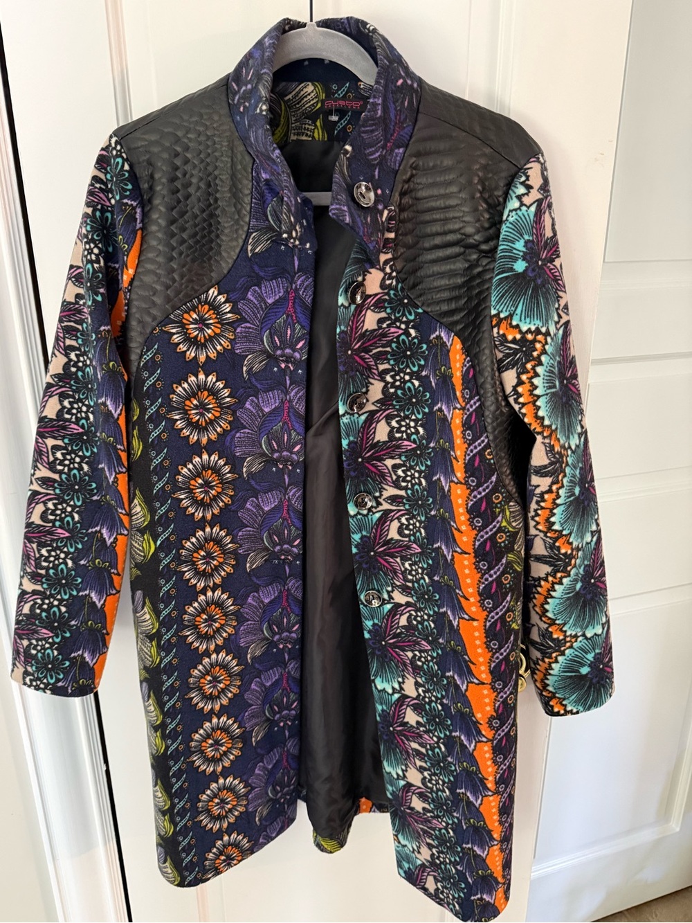 Custo Barcelona Black Floral Quilted-Shoulder Trench Coat